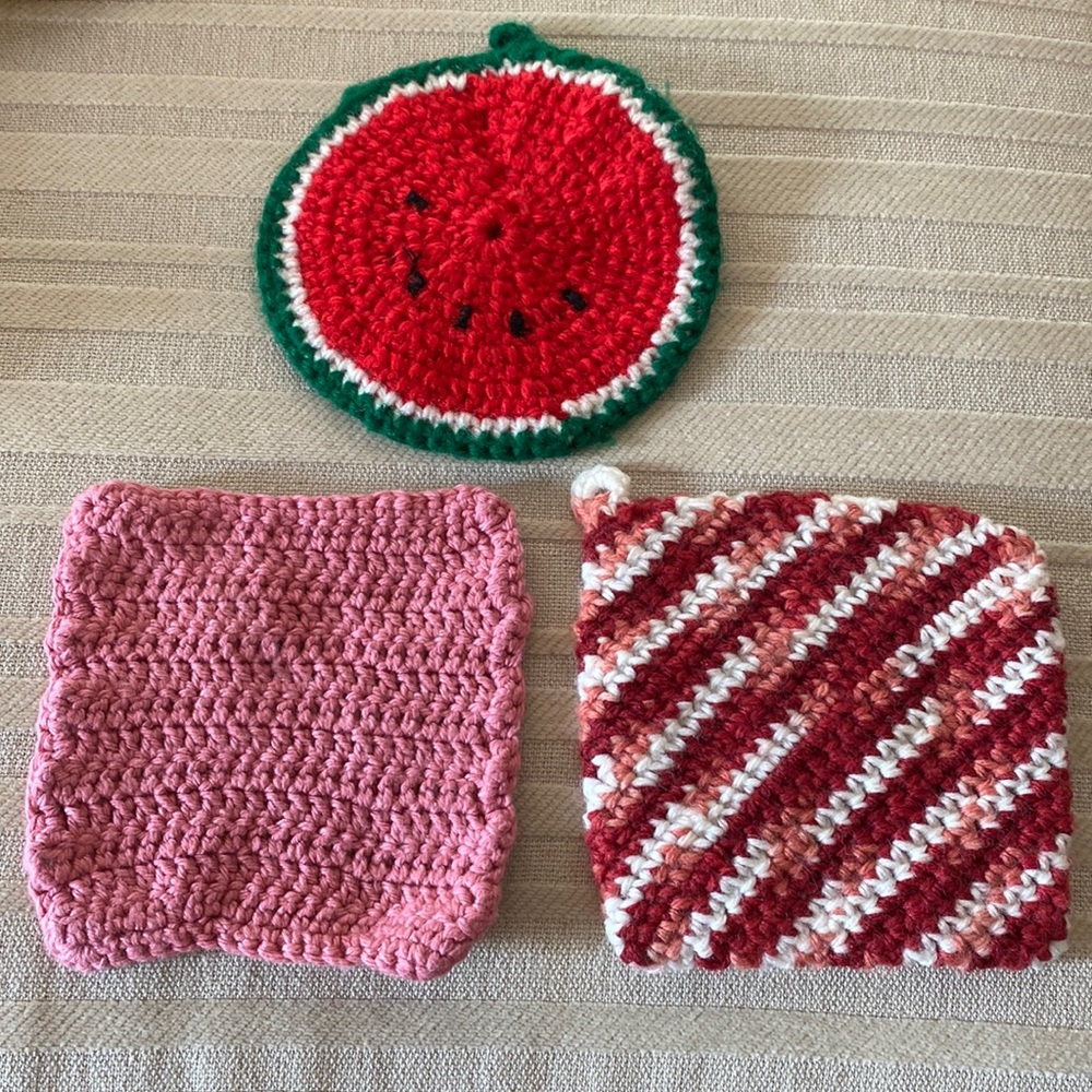 Set Of 3 Hand Crafted Watermelon & Pink Hot Pads!